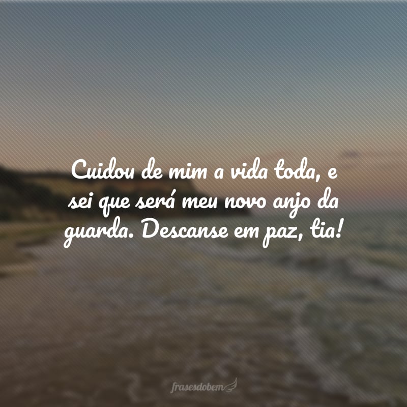 Cuidou de mim a vida toda, e sei que será meu novo anjo da guarda. Descanse em paz, tia!