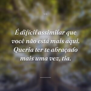É difícil assimilar que você não está mais aqui. Queria ter te abraçado mais uma vez, tia.