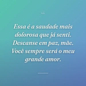 Essa é a saudade mais dolorosa que já senti. Descanse em paz, mãe. Você sempre será o meu grande amor.