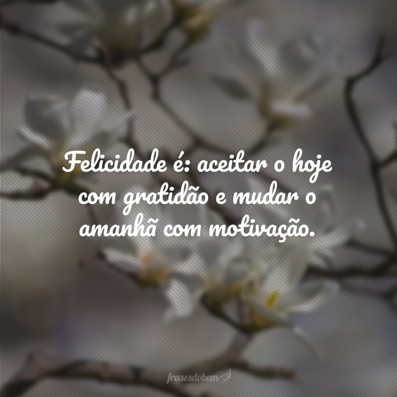 Felicidade é: aceitar o hoje com gratidão e mudar o amanhã com motivação.