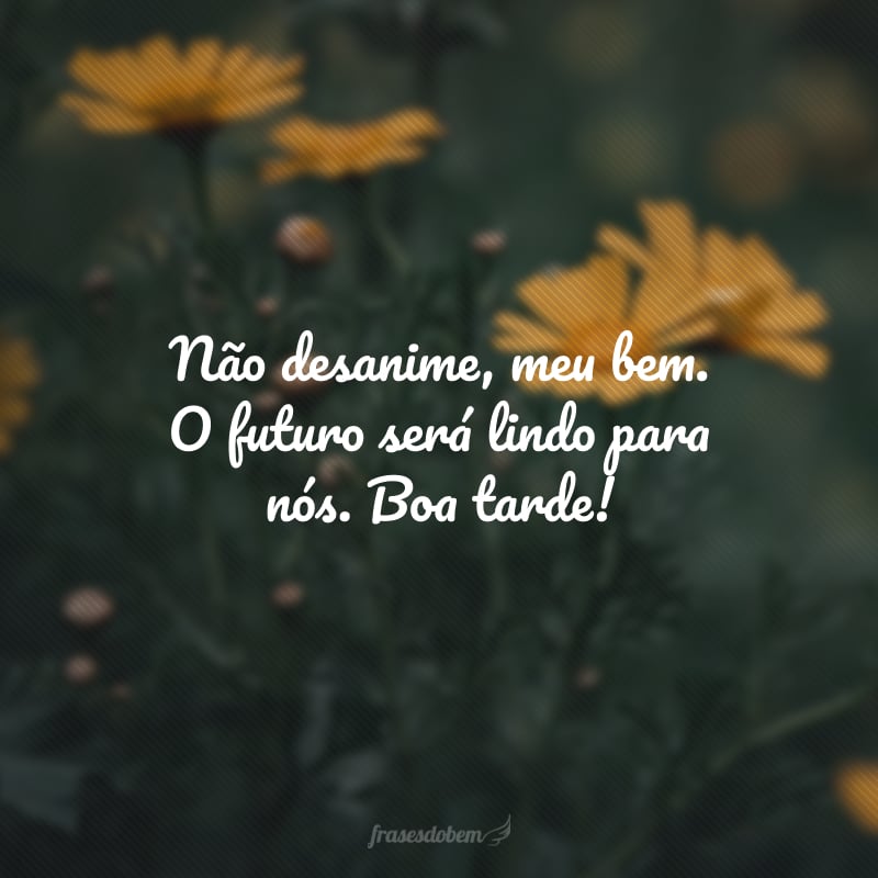 Não desanime, meu bem. O futuro será lindo para nós. Boa tarde!