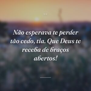 Não esperava te perder tão cedo, tia. Que Deus te receba de braços abertos!
