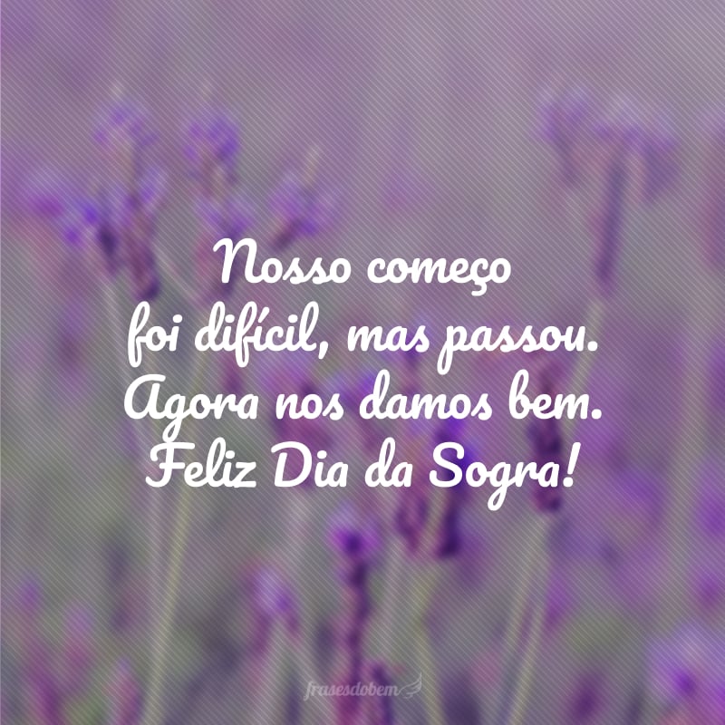 Nosso começo foi difícil, mas passou. Agora nos damos bem. Feliz Dia da Sogra!