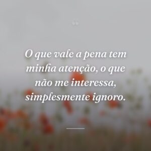 O que vale a pena tem minha atenção, o que não me interessa, simplesmente ignoro.