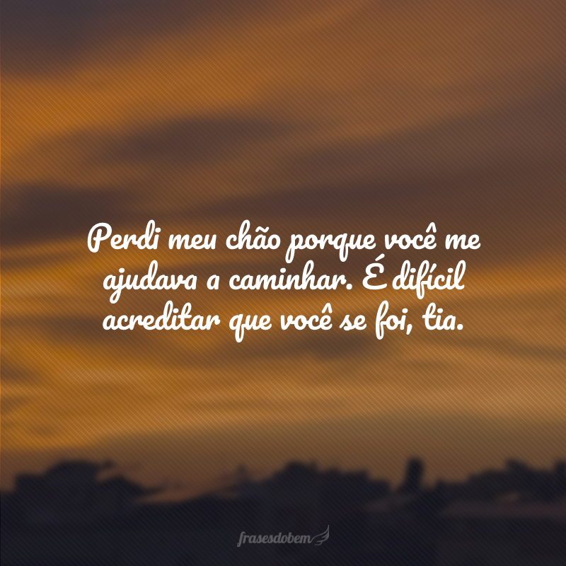 Perdi meu chão porque você me ajudava a caminhar. É difícil acreditar que você se foi, tia.