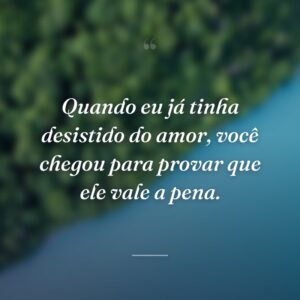 Quando eu já tinha desistido do amor, você chegou para provar que ele vale a pena.