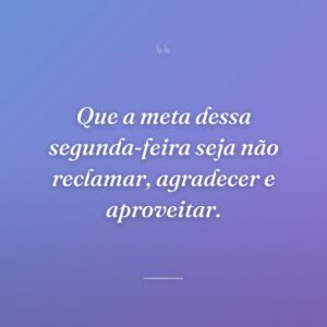 Que a meta dessa segunda-feira seja não reclamar, agradecer e aproveitar.