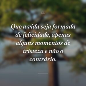 Que a vida seja formada de felicidade, apenas alguns momentos de tristeza e não o contrário.