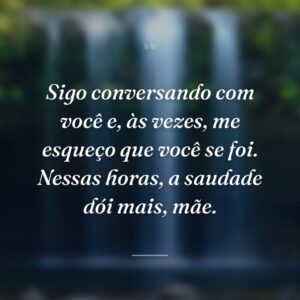 Sigo conversando com você e, às vezes, me esqueço que você se foi. Nessas horas, a saudade dói mais, mãe.