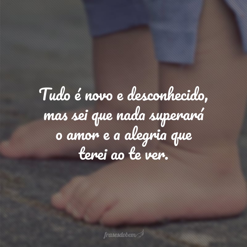 Tudo é novo e desconhecido, mas sei que nada superará o amor e a alegria que terei ao te ver.