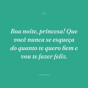 Boa noite, princesa! Que você nunca se esqueça do quanto te quero bem e vou te fazer feliz.