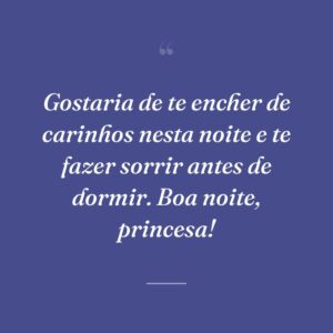 Gostaria de te encher de carinhos nesta noite e te fazer sorrir antes de dormir. Boa noite, princesa!