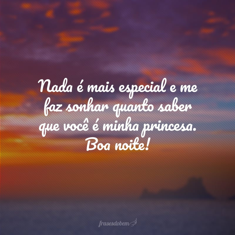 Nada é mais especial e me faz sonhar quanto saber que você é minha princesa. Boa noite!