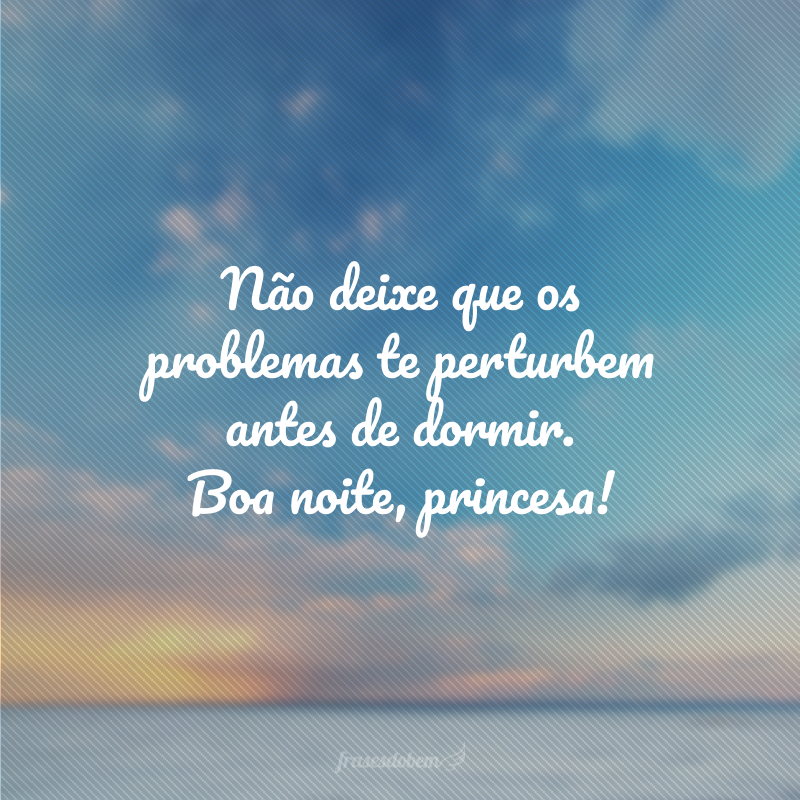 Não deixe que os problemas te perturbem antes de dormir. Boa noite, princesa!