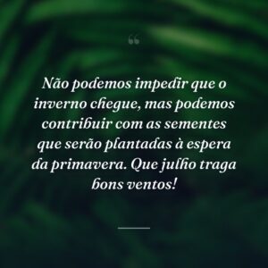 Não podemos impedir que o inverno chegue, mas podemos contribuir com as sementes que serão plantadas à espera da primavera. Que julho traga bons ventos!