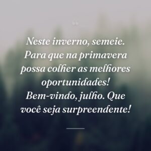 Neste inverno, semeie. Para que na primavera possa colher as melhores oportunidades! Bem-vindo, julho. Que você seja surpreendente!
