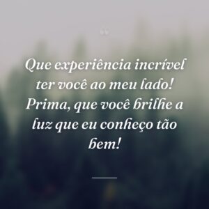 Que experiência incrível ter você ao meu lado! Prima, que você brilhe a luz que eu conheço tão bem!