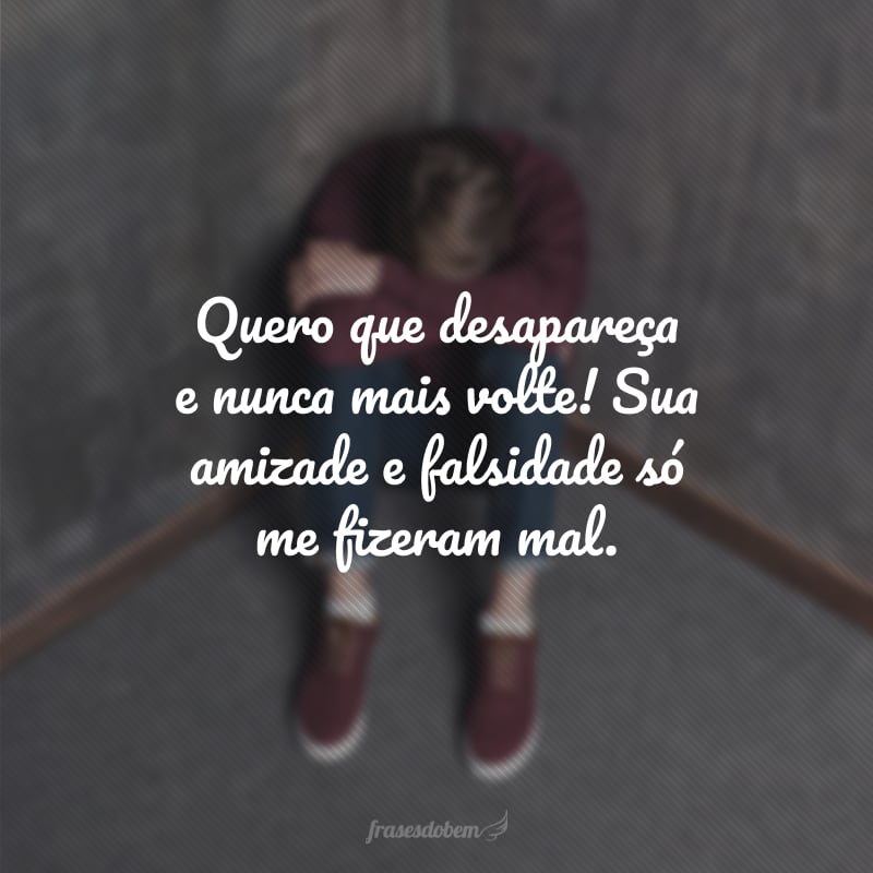 Quero que desapareça e nunca mais volte! Sua amizade e falsidade só me fizeram mal.