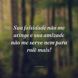 Sua falsidade não me atinge e sua amizade não me serve nem para rolê mais!