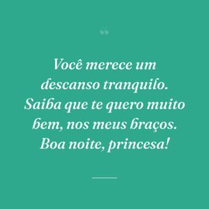 Você merece um descanso tranquilo. Saiba que te quero muito bem, nos meus braços. Boa noite, princesa!