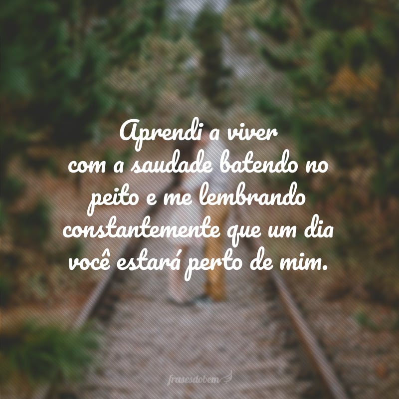 Aprendi a viver com a saudade batendo no peito e me lembrando constantemente que um dia você estará perto de mim.