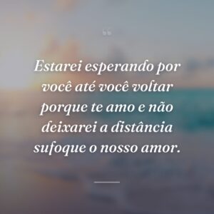 Estarei esperando por você até você voltar porque te amo e não deixarei a distância sufoque o nosso amor.