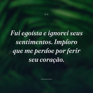Fui egoísta e ignorei seus sentimentos. Imploro que me perdoe por ferir seu coração.