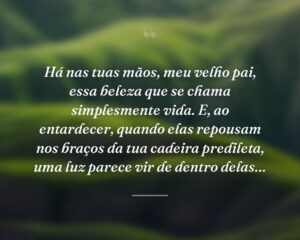 Há nas tuas mãos, meu velho pai, essa beleza que se chama simplesmente vida. E, ao entardecer, quando elas repousam nos braços da tua cadeira predileta, uma luz parece vir de dentro delas…