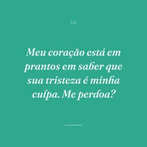 Meu coração está em prantos em saber que sua tristeza é minha culpa. Me perdoa?
