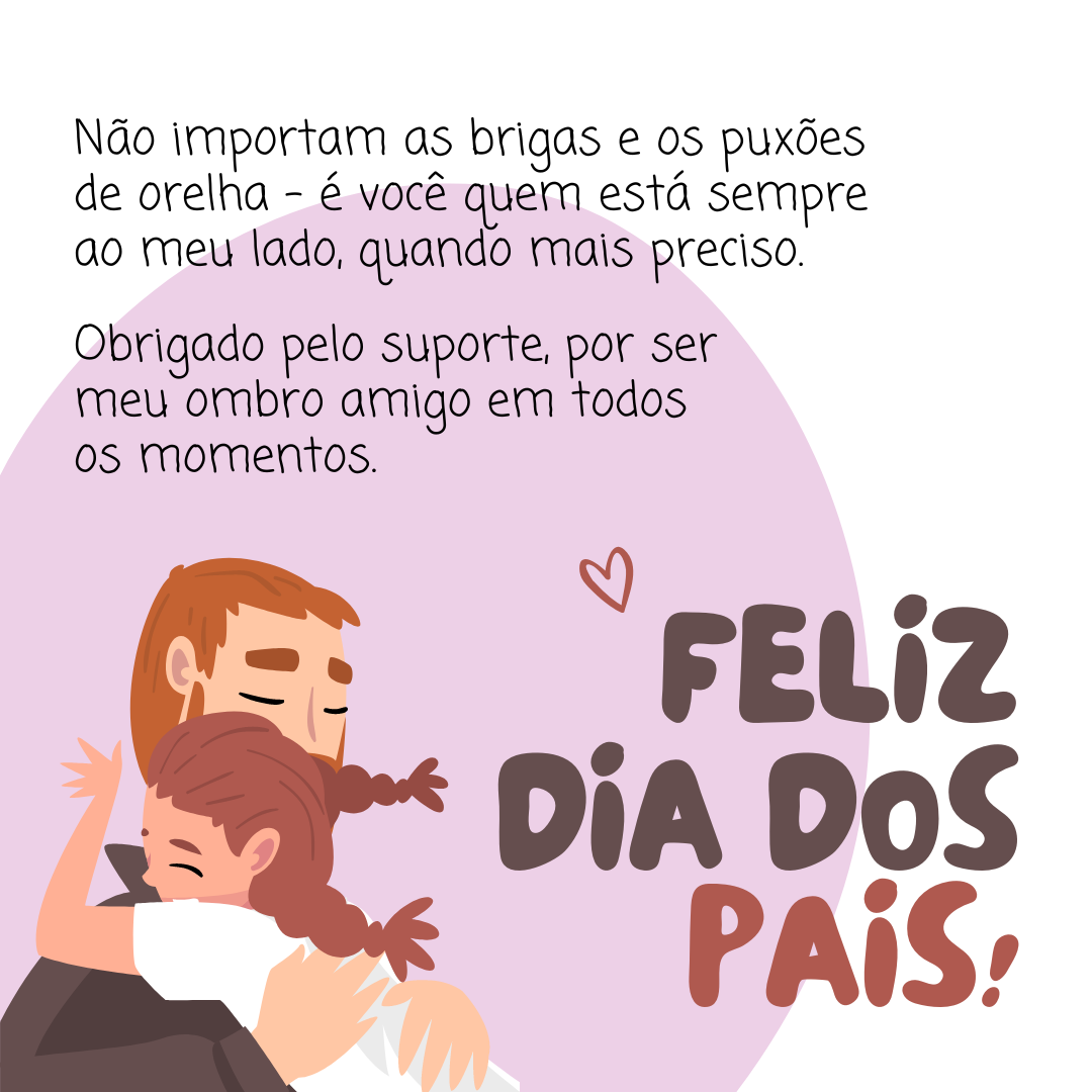 Não importam as brigas e os puxões de orelha - é você quem está sempre ao meu lado, quando mais preciso. Obrigado pelo suporte, por ser meu ombro amigo em todos os momentos. Feliz Dia dos Pais!