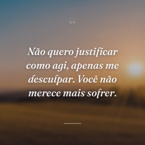 Não quero justificar como agi, apenas me desculpar. Você não merece mais sofrer.