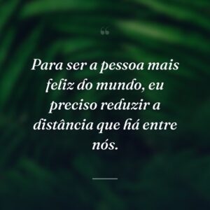Para ser a pessoa mais feliz do mundo, eu preciso reduzir a distância que há entre nós.