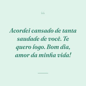 Acordei cansado de tanta saudade de você. Te quero logo. Bom dia, amor da minha vida!