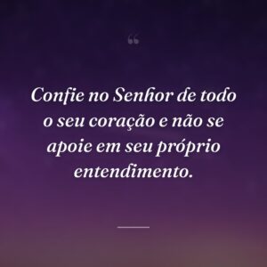 Confie no Senhor de todo o seu coração e não se apoie em seu próprio entendimento.