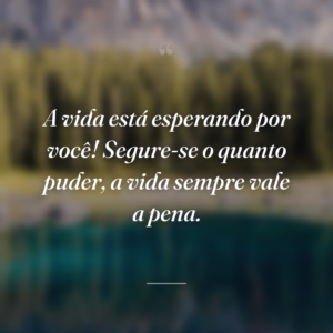A vida está esperando por você! Segure-se o quanto puder, a vida sempre vale a pena.