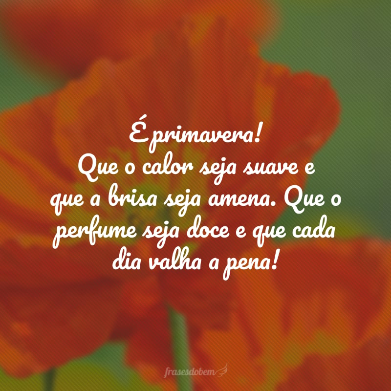 É primavera! Que o calor seja suave e que a brisa seja amena. Que o perfume seja doce e que cada dia valha a pena!