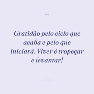 Gratidão pelo ciclo que acaba e pelo que iniciará. Viver é tropeçar e levantar!