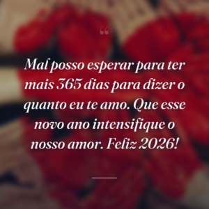 Mal posso esperar para ter mais 365 dias para dizer o quanto eu te amo. Que esse novo ano intensifique o nosso amor. Feliz 2026!