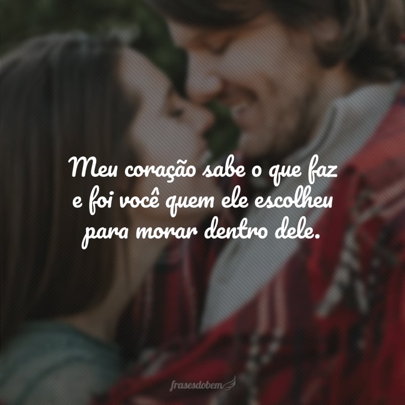 Meu coração sabe o que faz e foi você quem ele escolheu para morar dentro dele.