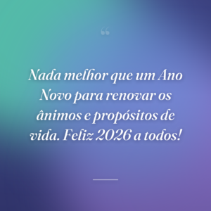 Nada melhor que um Ano Novo para renovar os ânimos e propósitos de vida. Feliz 2026 a todos!