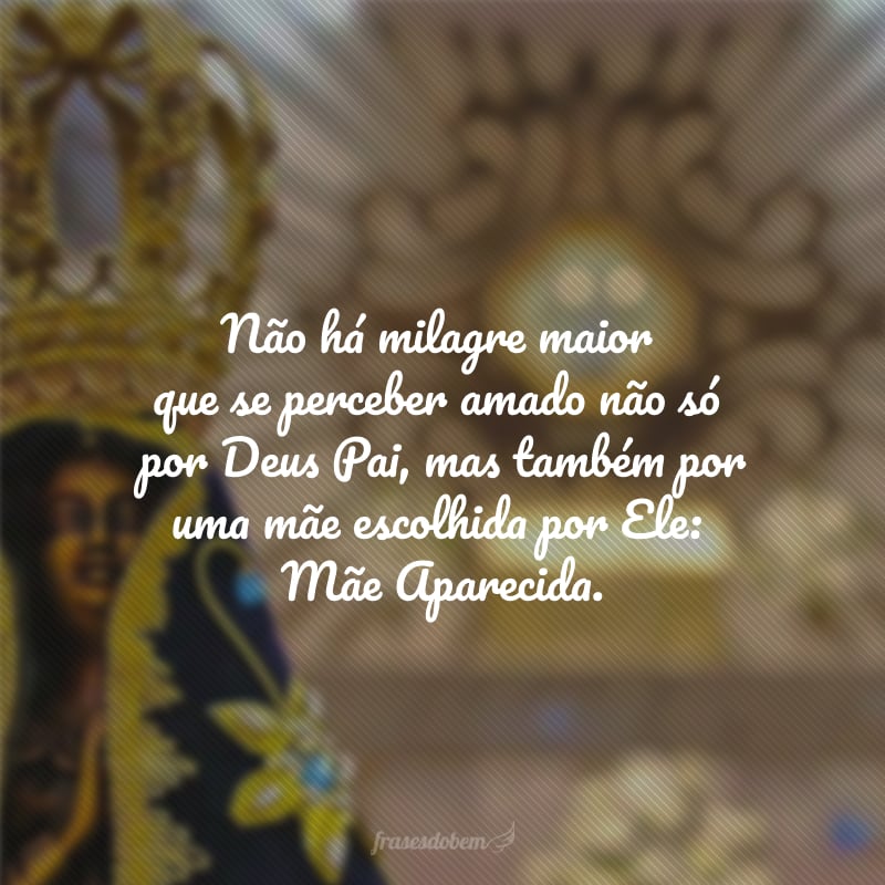 Não há milagre maior que se perceber amado não só por Deus Pai, mas também por uma mãe escolhida por Ele: a Mãe Aparecida.