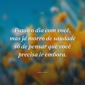 Passo o dia com você, mas já morro de saudade só de pensar que você precisa ir embora.