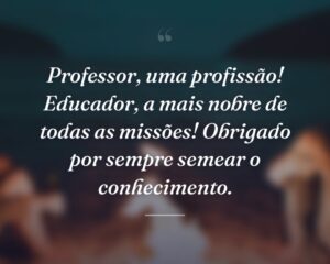Professor, uma profissão! Educador, a mais nobre de todas as missões! Obrigado por sempre semear o conhecimento.
