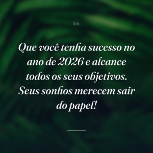 Que você tenha sucesso no ano de 2026 e alcance todos os seus objetivos. Seus sonhos merecem sair do papel!