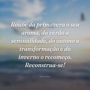 Roube da primavera o seu aroma, do verão a sensualidade, do outono a transformação e do inverno o recomeço. Reconstrua-se!