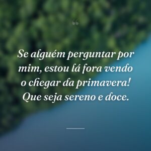 Se alguém perguntar por mim, estou lá fora vendo o chegar da primavera! Que seja sereno e doce.