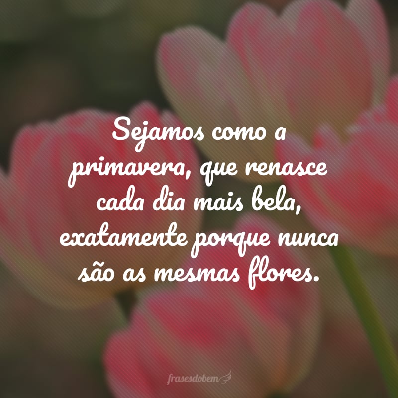 Sejamos como a primavera, que renasce cada dia mais bela, exatamente porque nunca são as mesmas flores. 