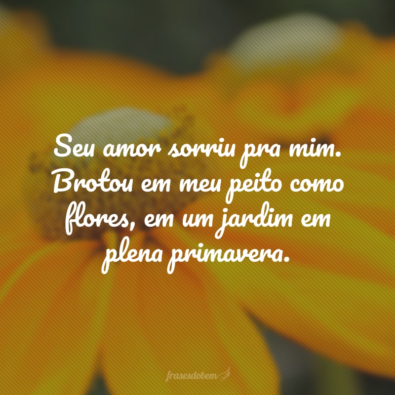 Seu amor sorriu pra mim. Brotou em meu peito como flores, em um jardim em plena primavera.