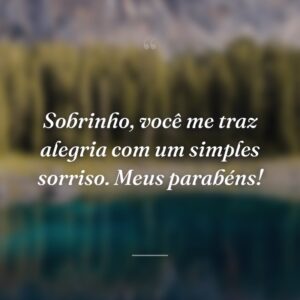 Sobrinho, você me traz alegria com um simples sorriso. Meus parabéns!