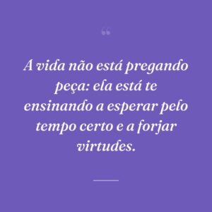 A vida não está pregando peça: ela está te ensinando a esperar pelo tempo certo e a forjar virtudes.